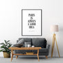 Paris is a good idea - Audrey Hepburn Quote Poster - Printers Mews