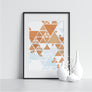 Brown and Blue Triangles - Printers Mews