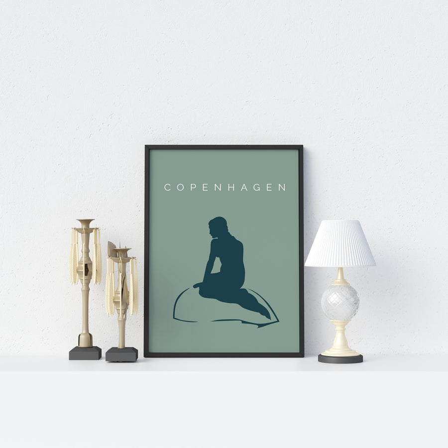 Copenhagen Little Mermaid Travel Poster - Printers Mews