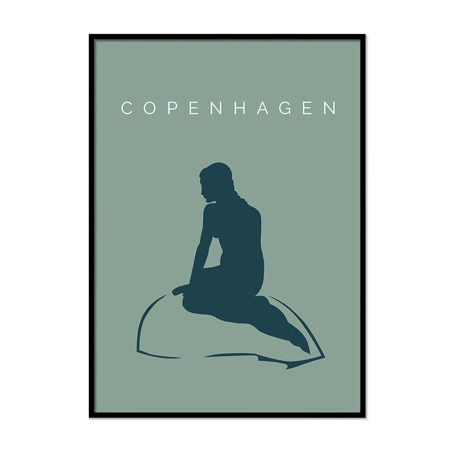 Copenhagen Little Mermaid Travel Poster - Printers Mews