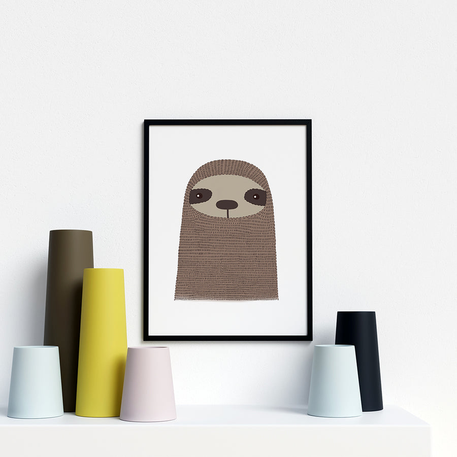 Sloth framed baby animal prints for nursery