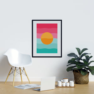 Yellow Circle With Blue and Pink Background - Printers Mews