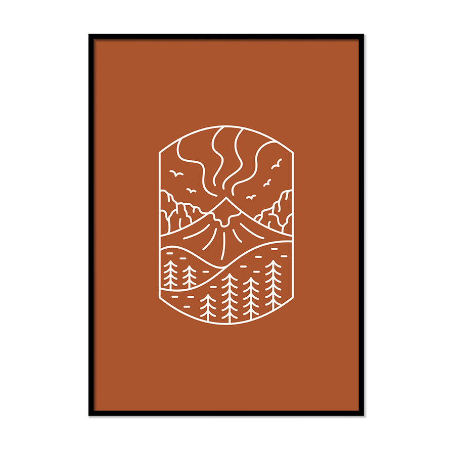 Mountain Terracotta Burnt Orange Poster | Printers Mews